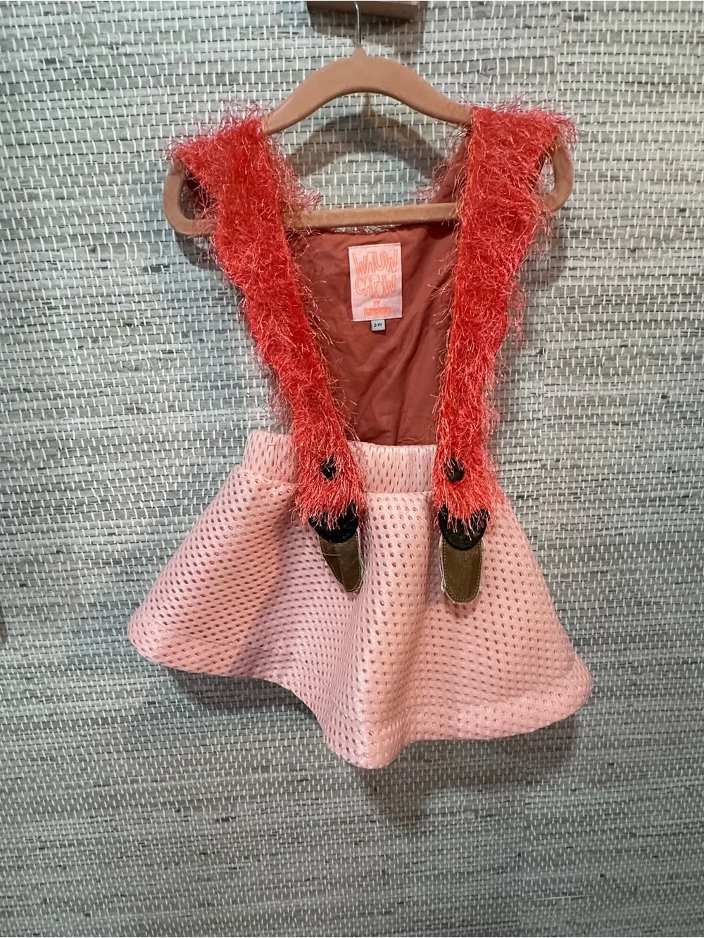 AUW Pink Skirt with Coral Fuzzy Suspenders